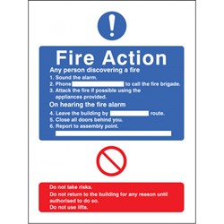 Fire Action Sign - 200x150mm