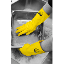 1 x Pair Yellow rubber gloves - Medium (144 pairs per case)