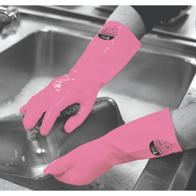 1 x Pair Pink Rubber Gloves - Medium (144 pairs per case)