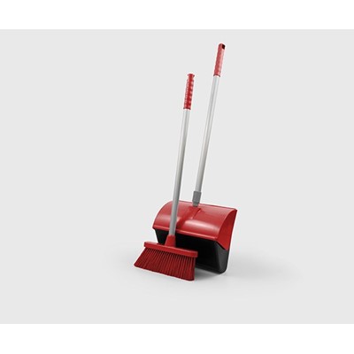 Heavy Duty Lobby Dust Pan and Brush Set - Red